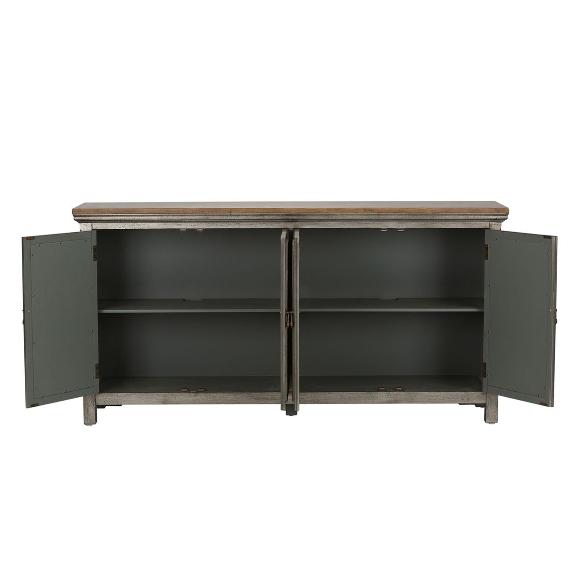 Liberty Furniture Westridge 4 Door Accent Cabinet in Wire Brushed Gray and White