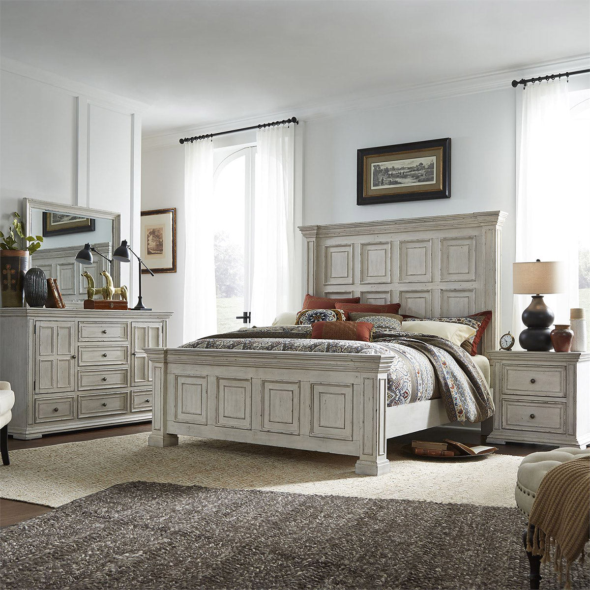 Liberty Furniture Big Valley Queen Panel Bed in Whitestone