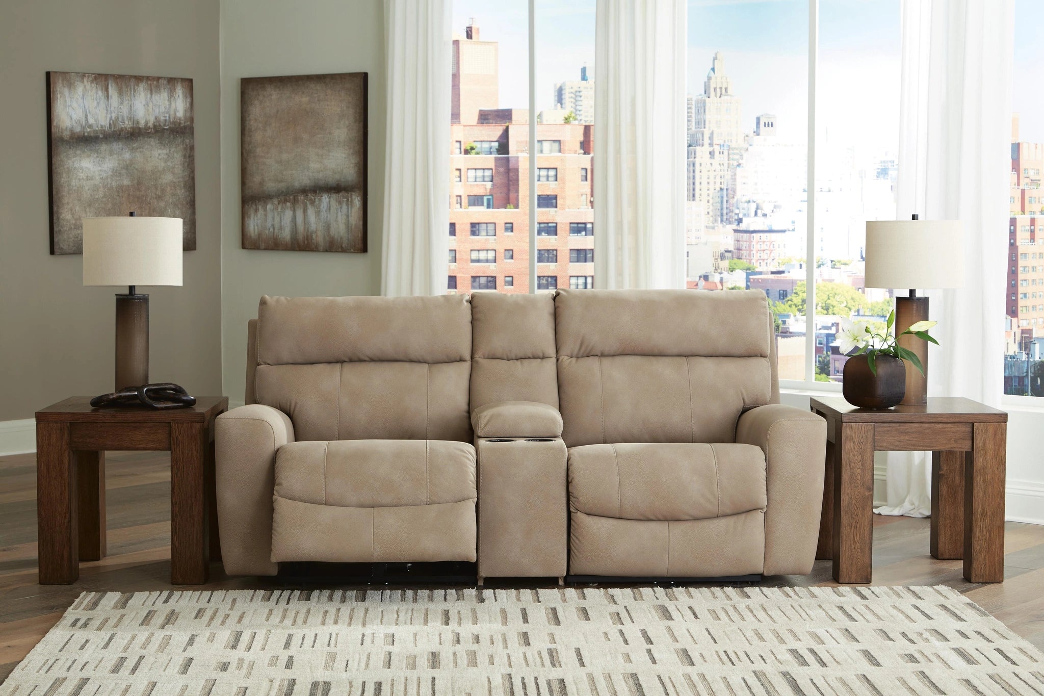Next-Gen DuraPella Power Reclining Sectional Loveseat with Console