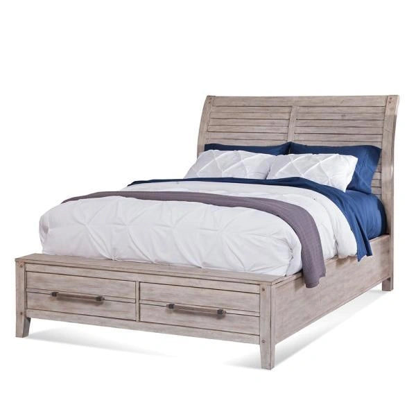 American Woodcrafters Aurora Queen Sleigh Bed w/ Storage Footboard in Whitewash 2810-50SLST