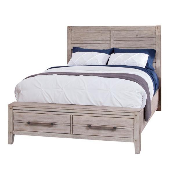 American Woodcrafters Aurora Queen Panel Bed w/ Storage Footboard in Whitewash 2810-50PNST