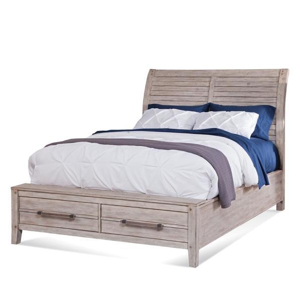 American Woodcrafters Aurora King Sleigh Bed w/ Storage Footboard in Whitewash 2810-66SLST