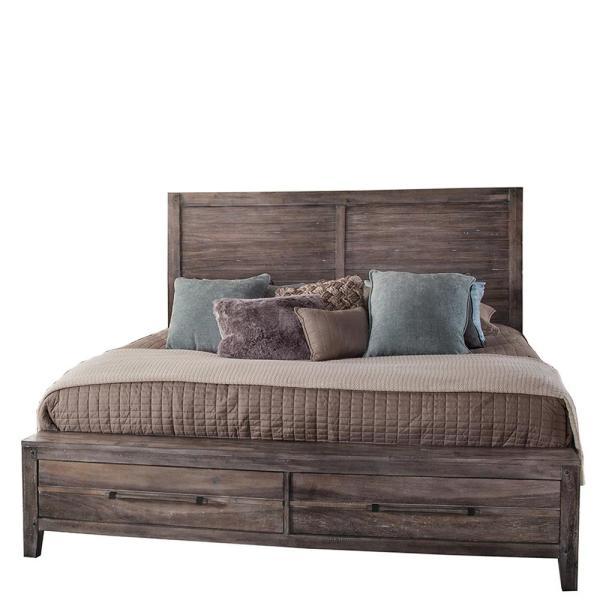 American Woodcrafters Aurora King Panel Bed w/ Storage Footboard in Weathered Grey 2800-66PNST
