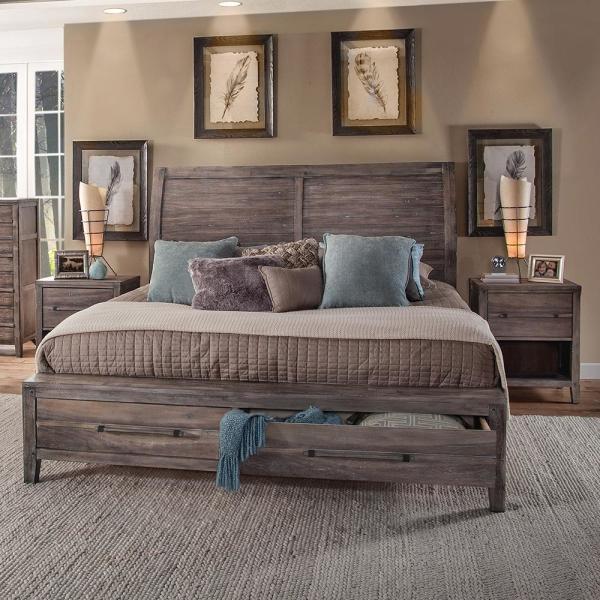 American Woodcrafters Aurora Queen Sleigh Bed w/ Storage Footboard in Weathered Grey 2800-50SLST