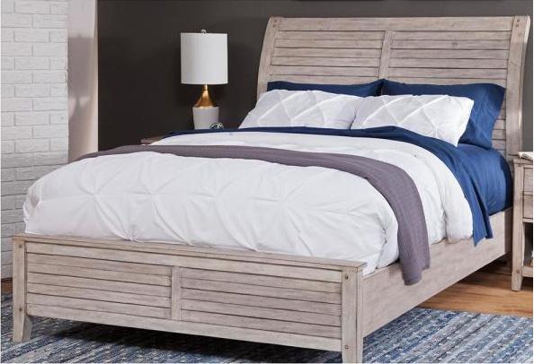 American Woodcrafters Aurora King Sleigh Bed w/ Panel Footboard in Whitewash 2810-66SLPN