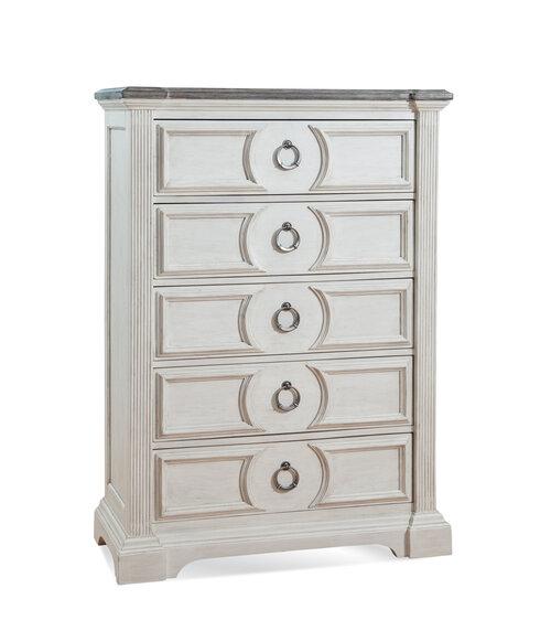 American Woodcrafters Brighten Chest in Antique White/Charcoal 9410-150