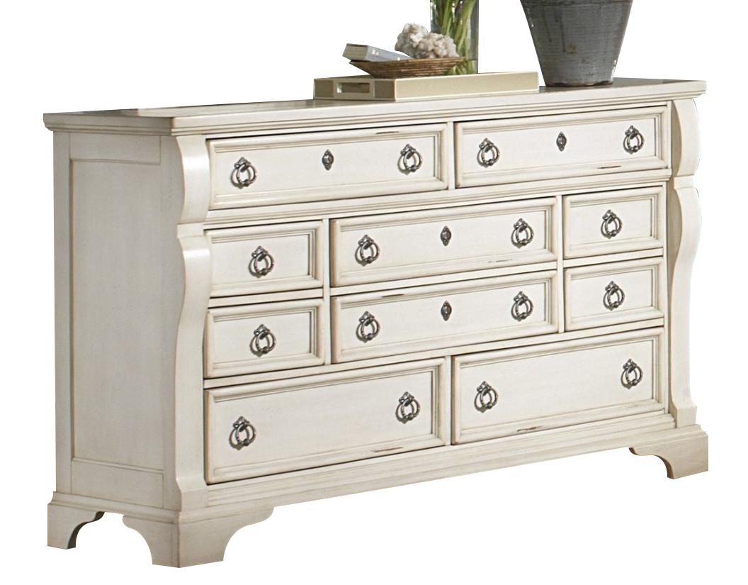 American Woodcrafters Heirloom Collection Triple Dresser in Antique White 2910-210