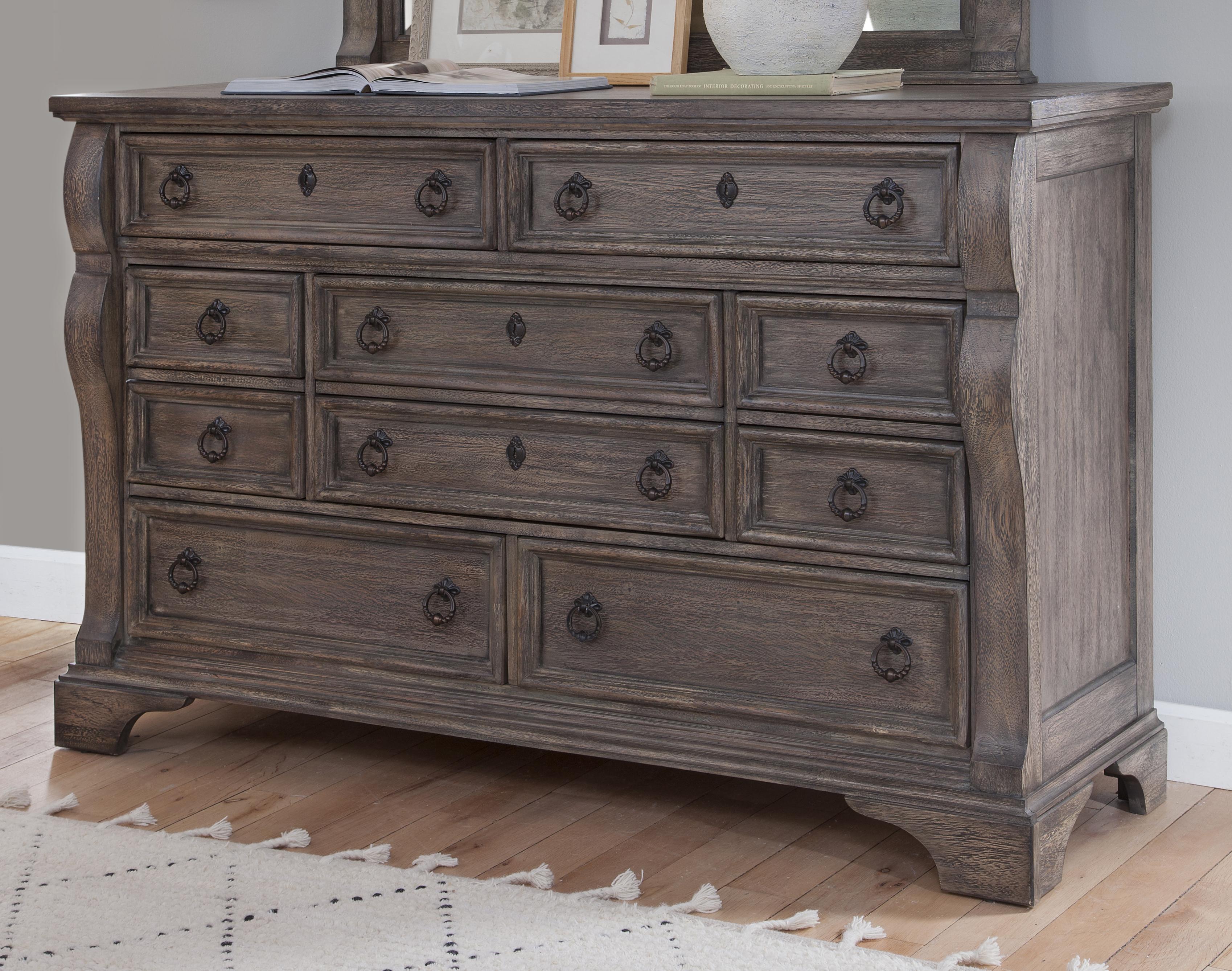 American Woodcrafters Heirloom Triple Dresser in Rustic Charcoal 2975-210
