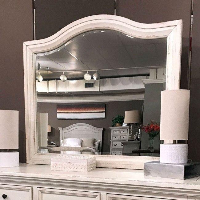 American Woodcrafters Stonebrook Landscape Mirror in Distressed Antique White 7810-040