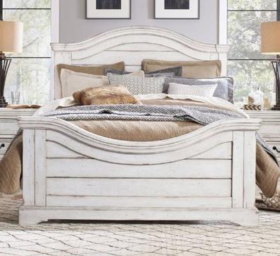 American Woodcrafters Stonebrook Queen Panel Bed in Distressed Antique White 7810-50PNPN