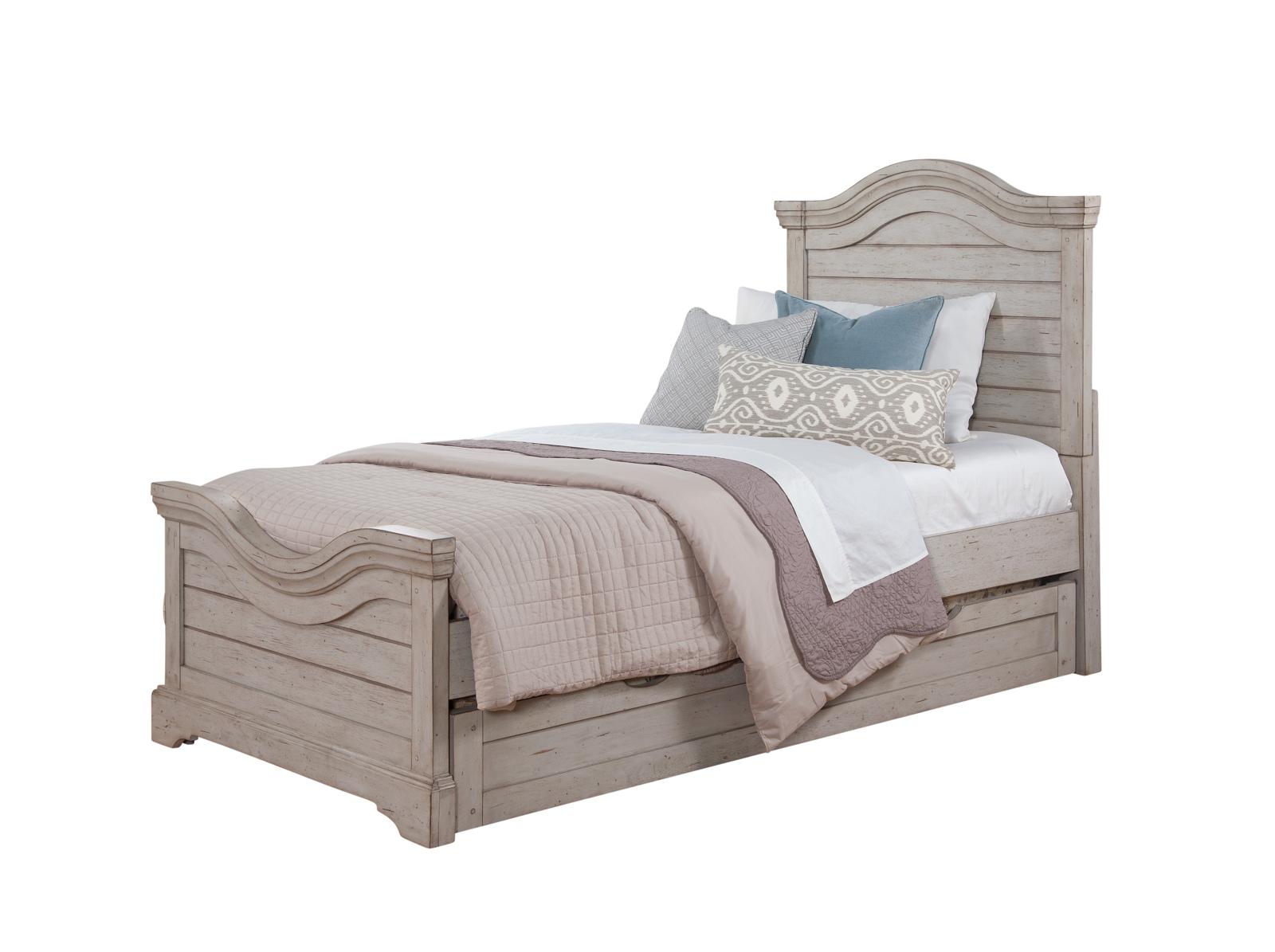 American Woodcrafters Stonebrook Twin Panel Bed with Trundle in Antique Gray