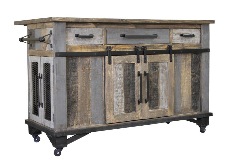 Loft Brown Kitchen Island 3 Drawers 6 Doors