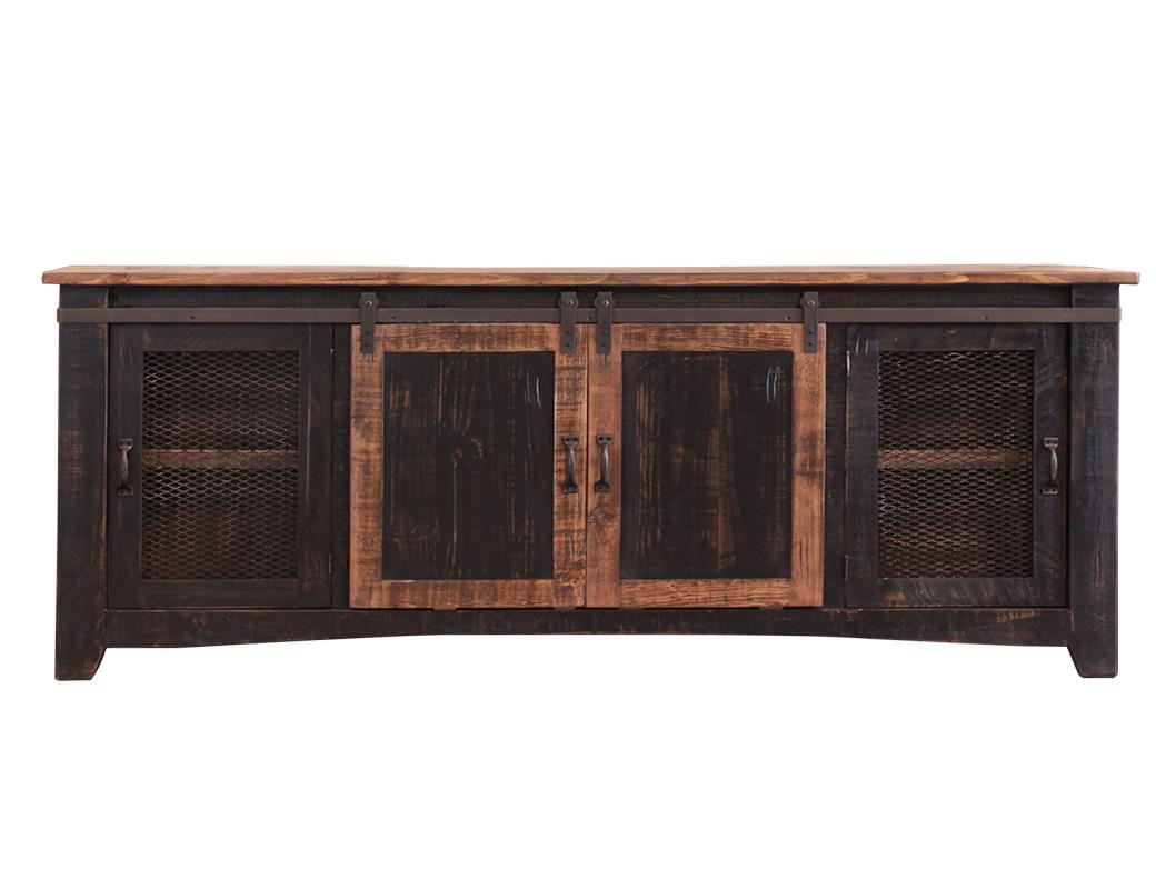Pueblo Black 80" TV Stand w/4 doors and Shelves