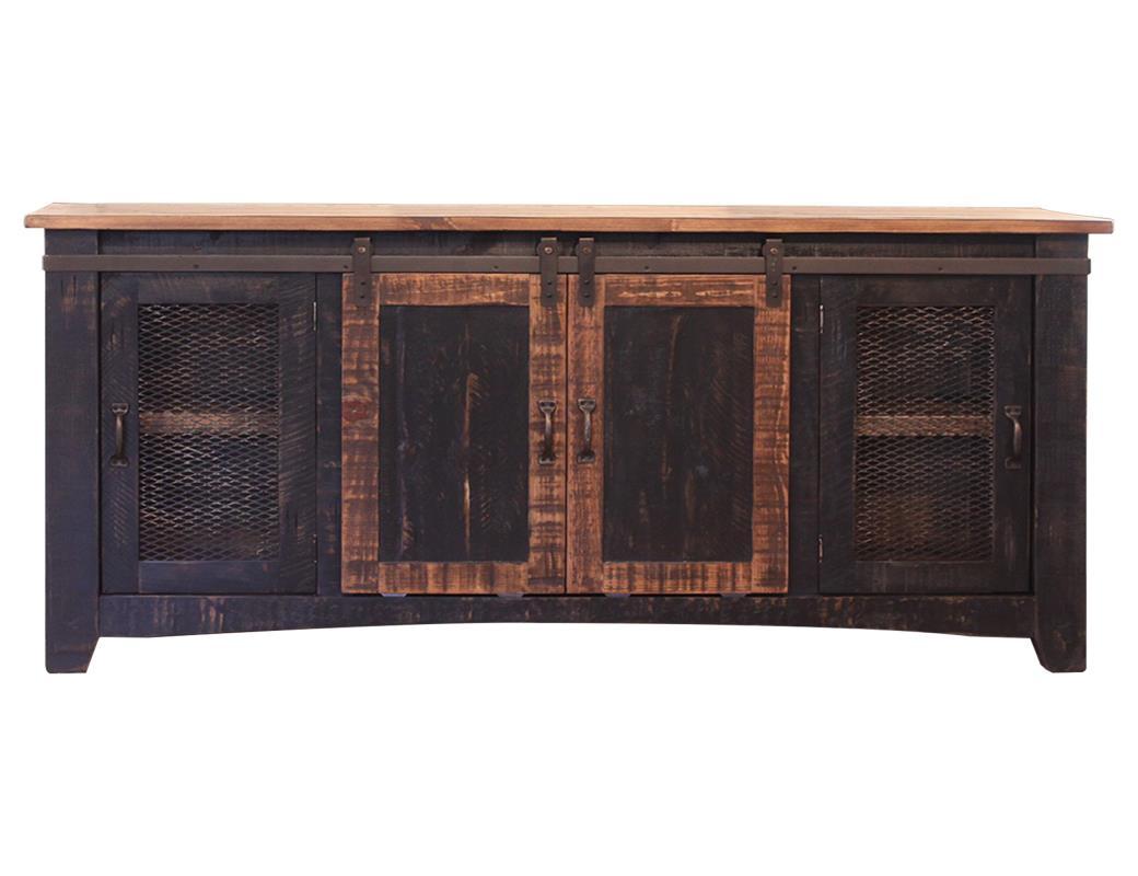 Pueblo Black 70" TV Stand w/4 doors and Shelves