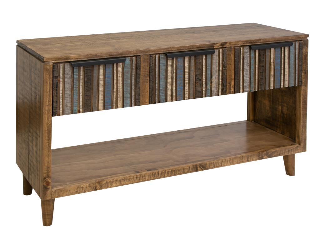 Tiza Sofa Table Blue, w/3 multicolor drawers