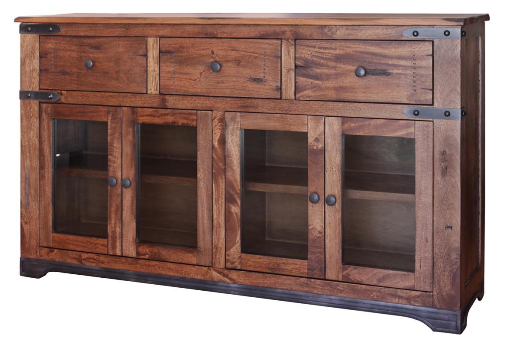 Parota 70" Console 3 Drawer, 4 Glass Doors