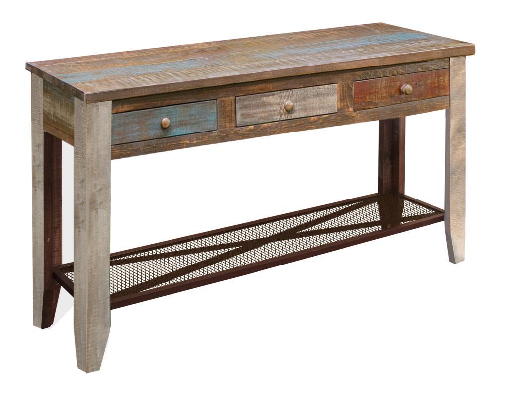 Antique Multicolor Sofa Table w/3 Drawers