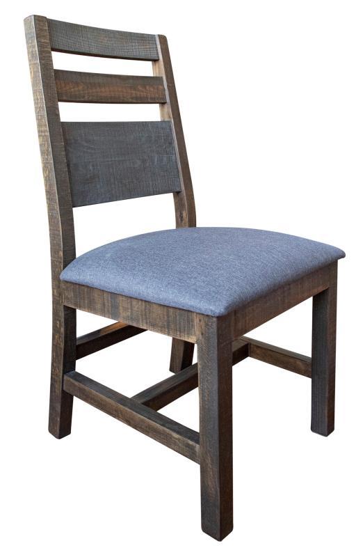 Antique Gray Solid Wood Chair w/Fabric seat, Gray Finish**