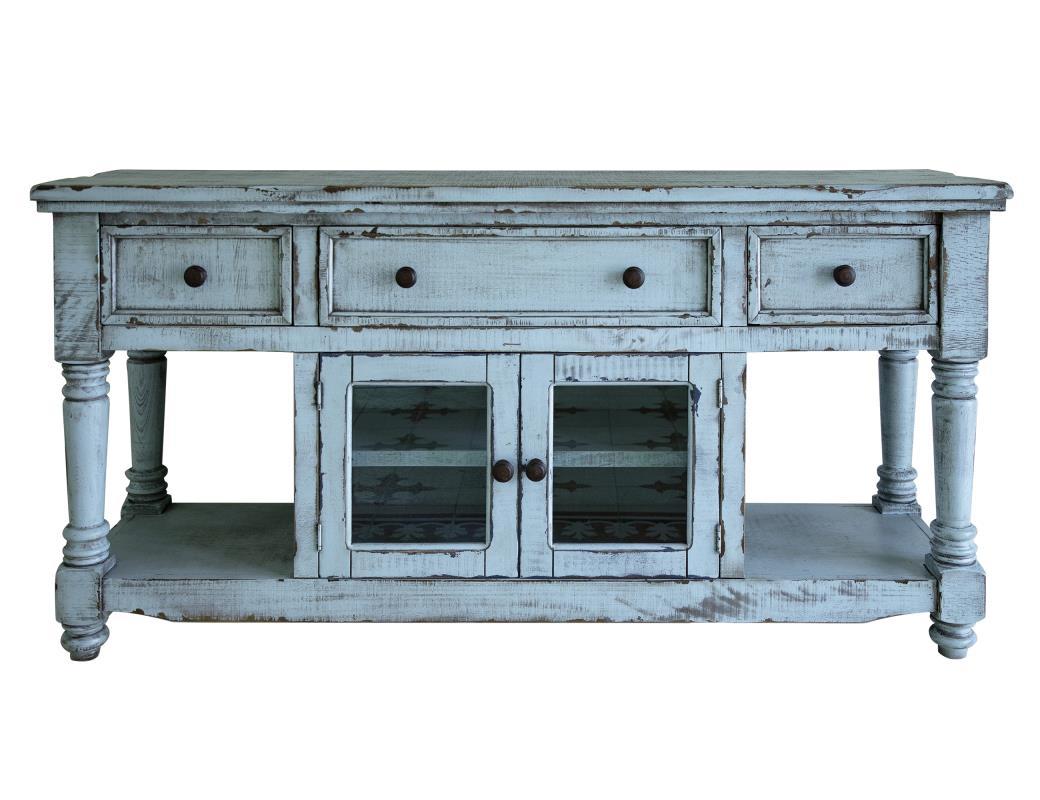 Aruba 70" TV Stand, w/3 Drawers and 2 Doors, in Sky Blue Finish