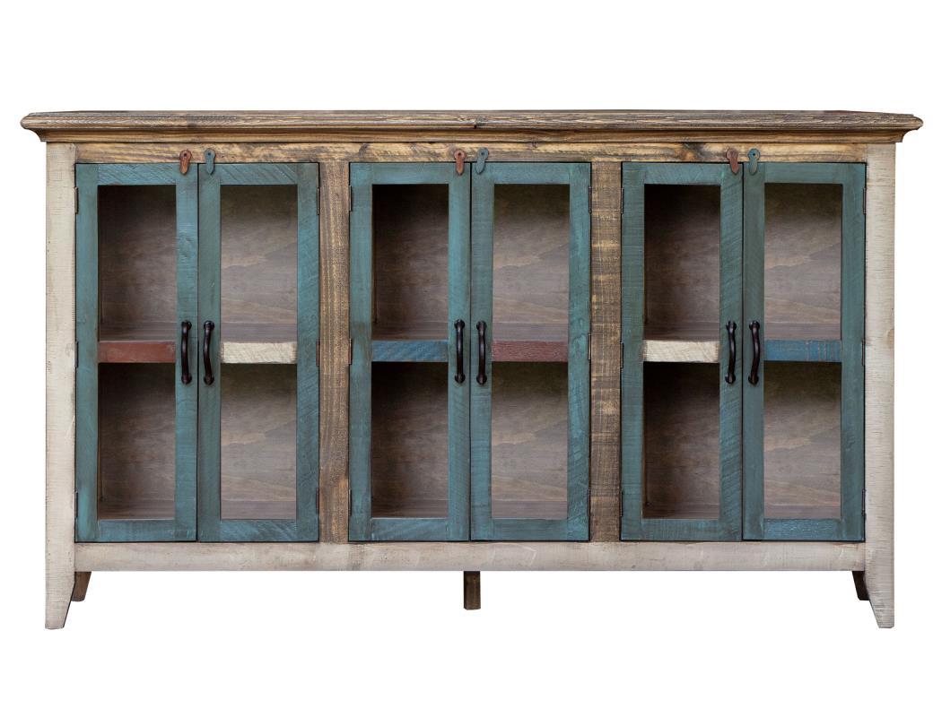 Antique Multicolor 73" Console w/6 Glass Doors