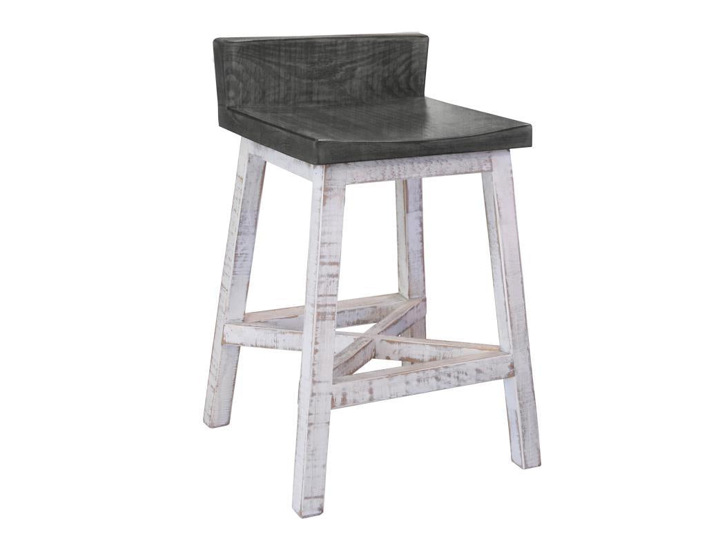 Stone 24” Stool -w/Wooden Seat and Base- Stone Finish**