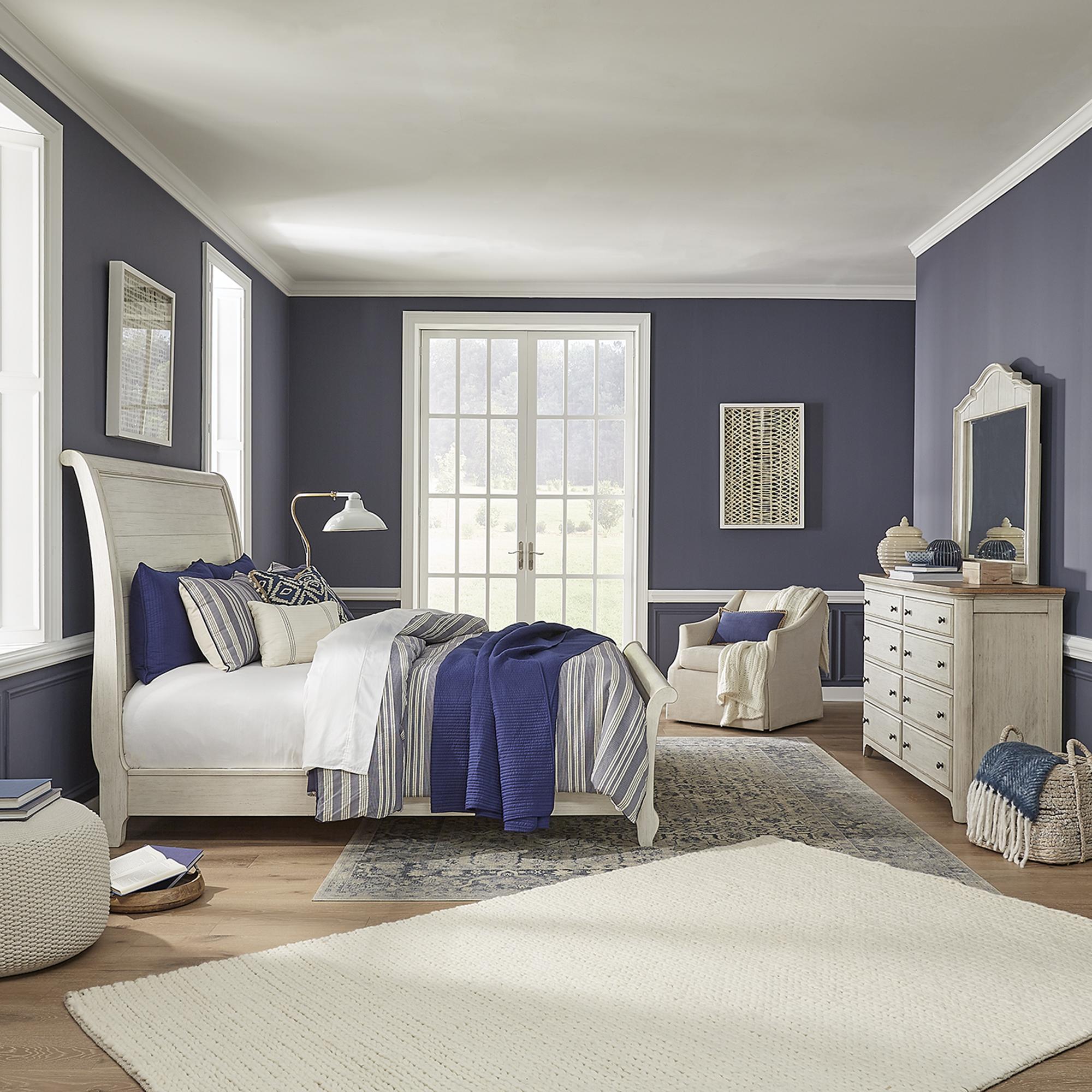 Farmhouse Reimagined Queen Sleigh Bed, Dresser & Mirror