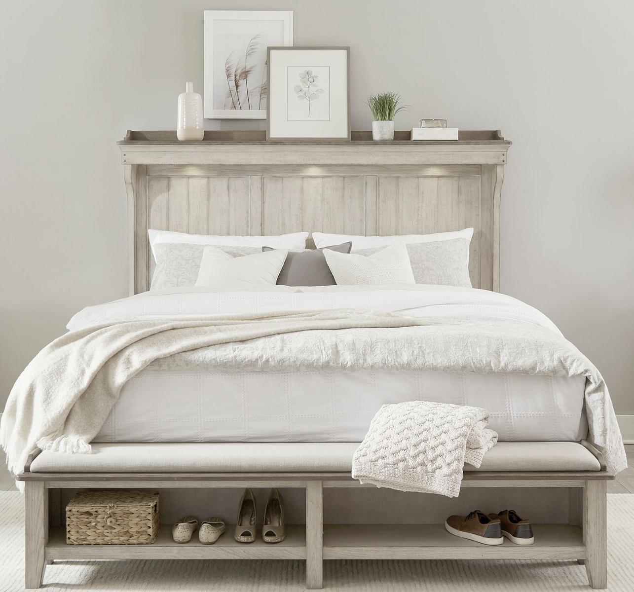 Liberty Furniture Ivy Hollow Queen Mantle Storage Bed in Weathered Linen