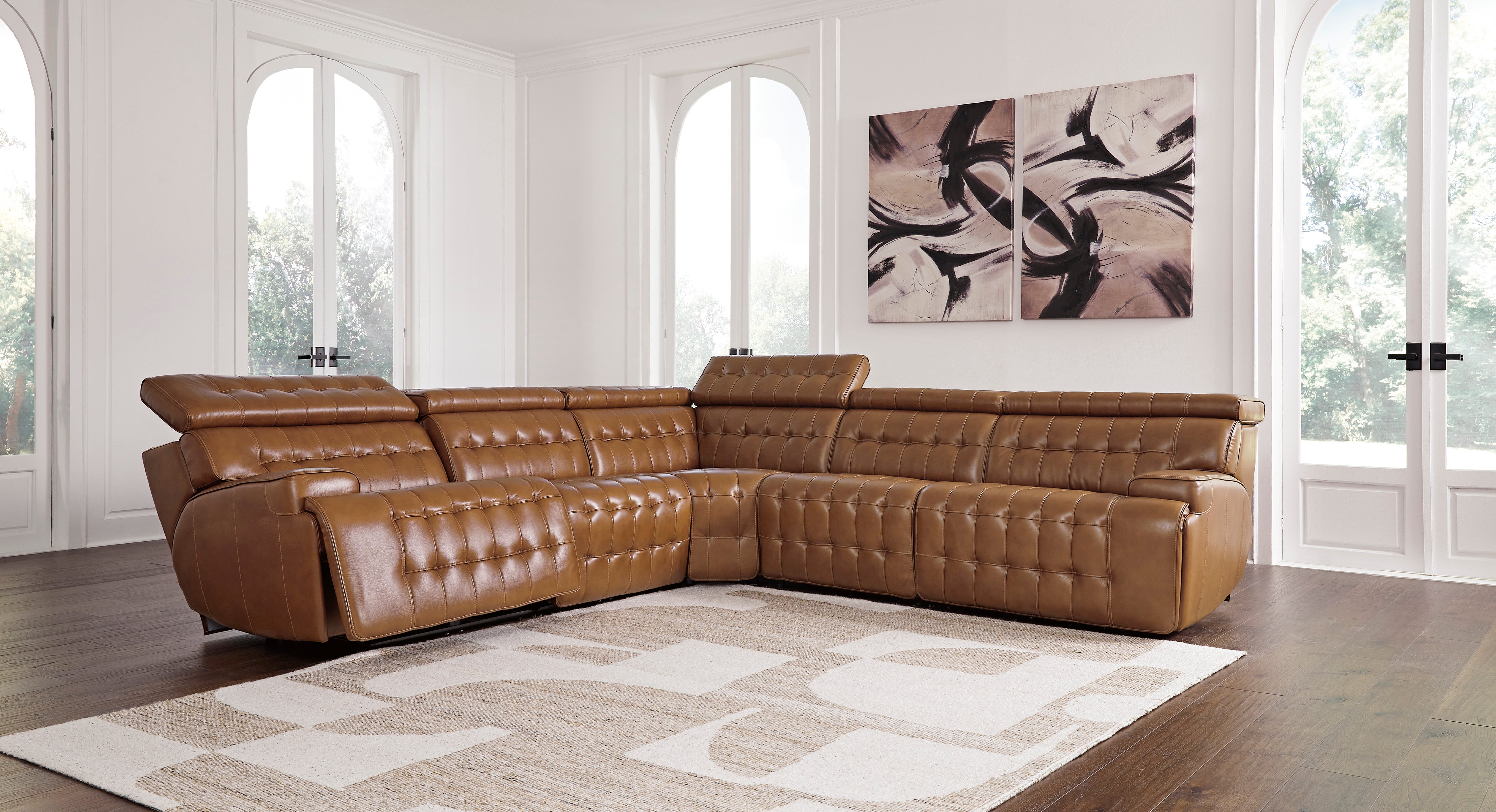Temmpton 5-Piece Dual Power Leather Reclining Sectional