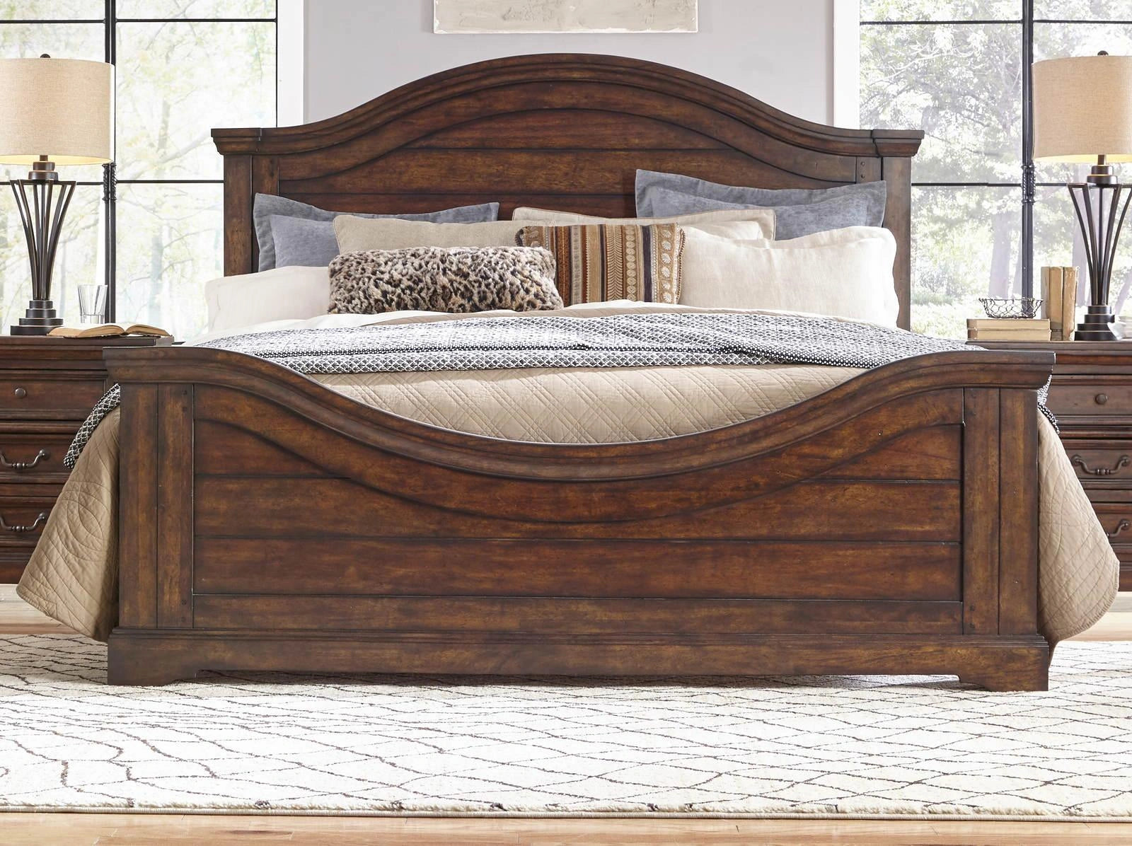 American Woodcrafters Stonebrook Queen Panel Bed in Tobacco
