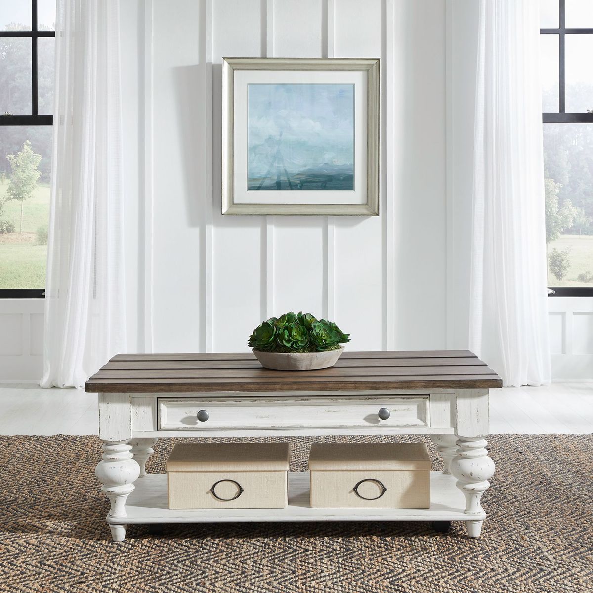 Liberty Furniture River Place Cocktail Table in Riverstone White & Tobacco