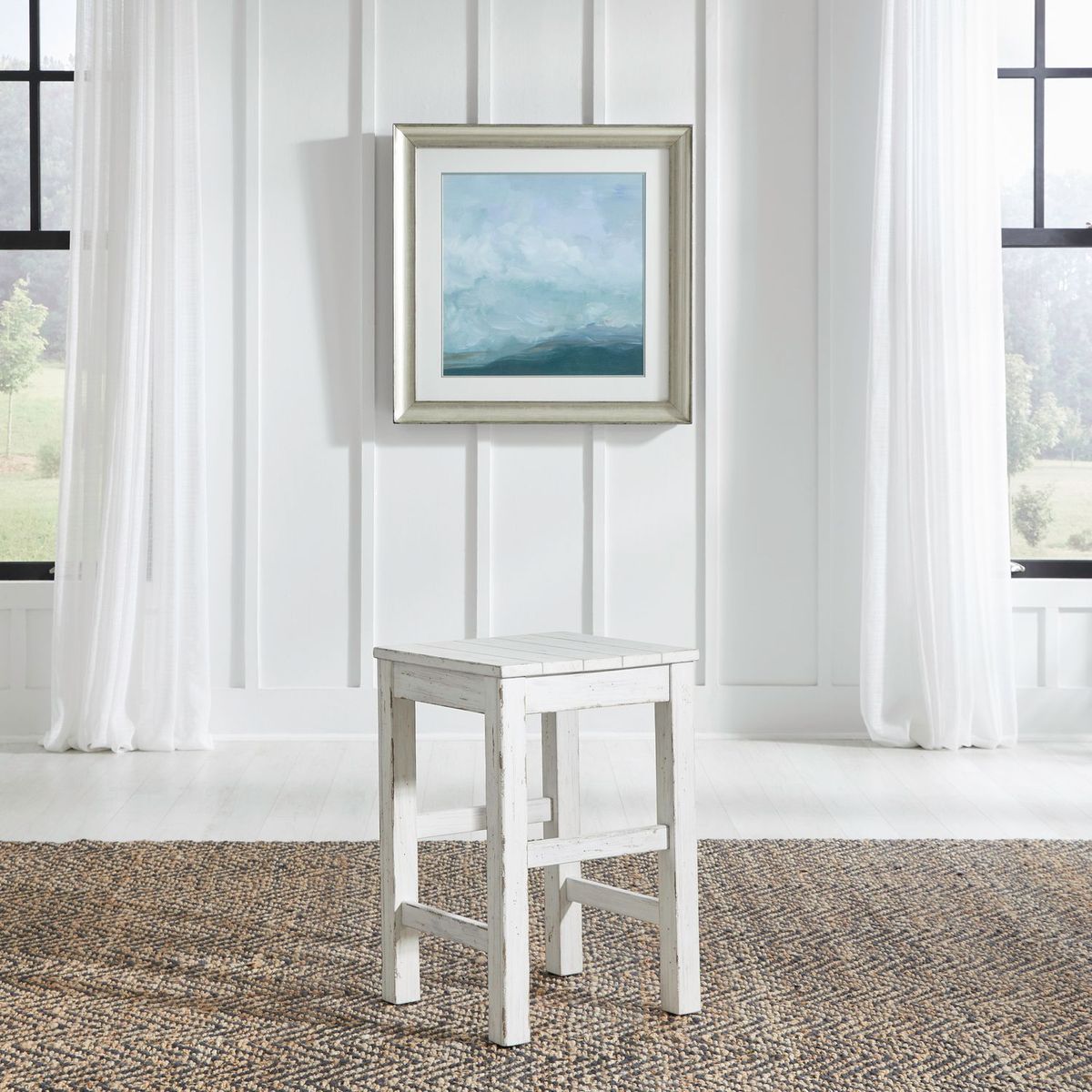 Liberty Furniture River Place Console Stool in Riverstone White & Tobacco