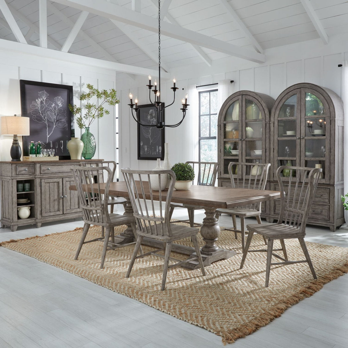 Liberty Furniture River Place Curio Cabinet in Riverstone Gray & Tobacco