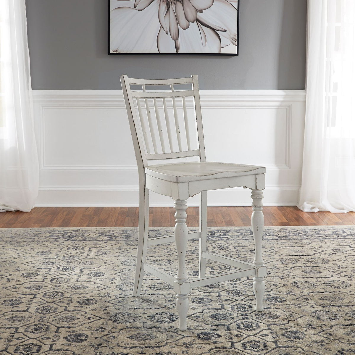 Liberty Furniture Magnolia Manor Spindle Back Counter Chair in Antique White