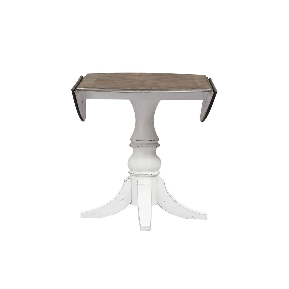 Liberty Furniture Magnolia Manor Drop Leaf Table in Antique White Base w/ Weathered Bark Tops