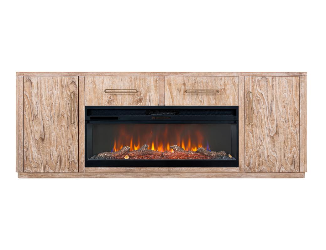White Balam Wall Unit, TV Stand 80" with Electric Fireplace Insert