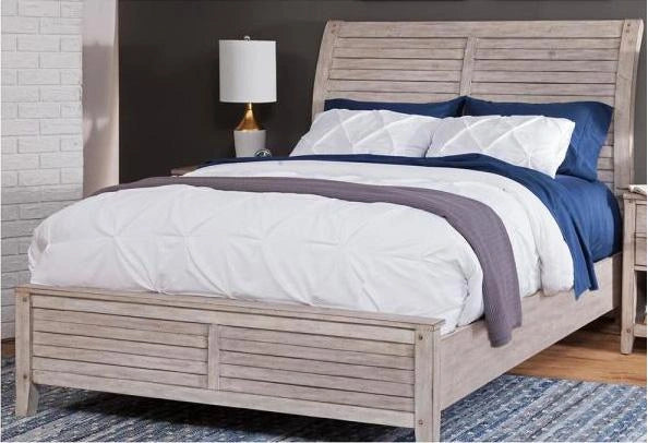 American Woodcrafters Aurora Queen Sleigh Bed w/ Panel Footboard in Whitewash 2810-50SLPN