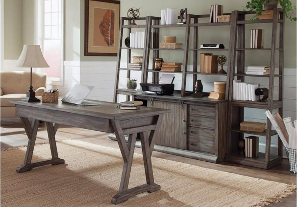 Liberty Stone Brook Leaning Bookcase in Rustic Saddle