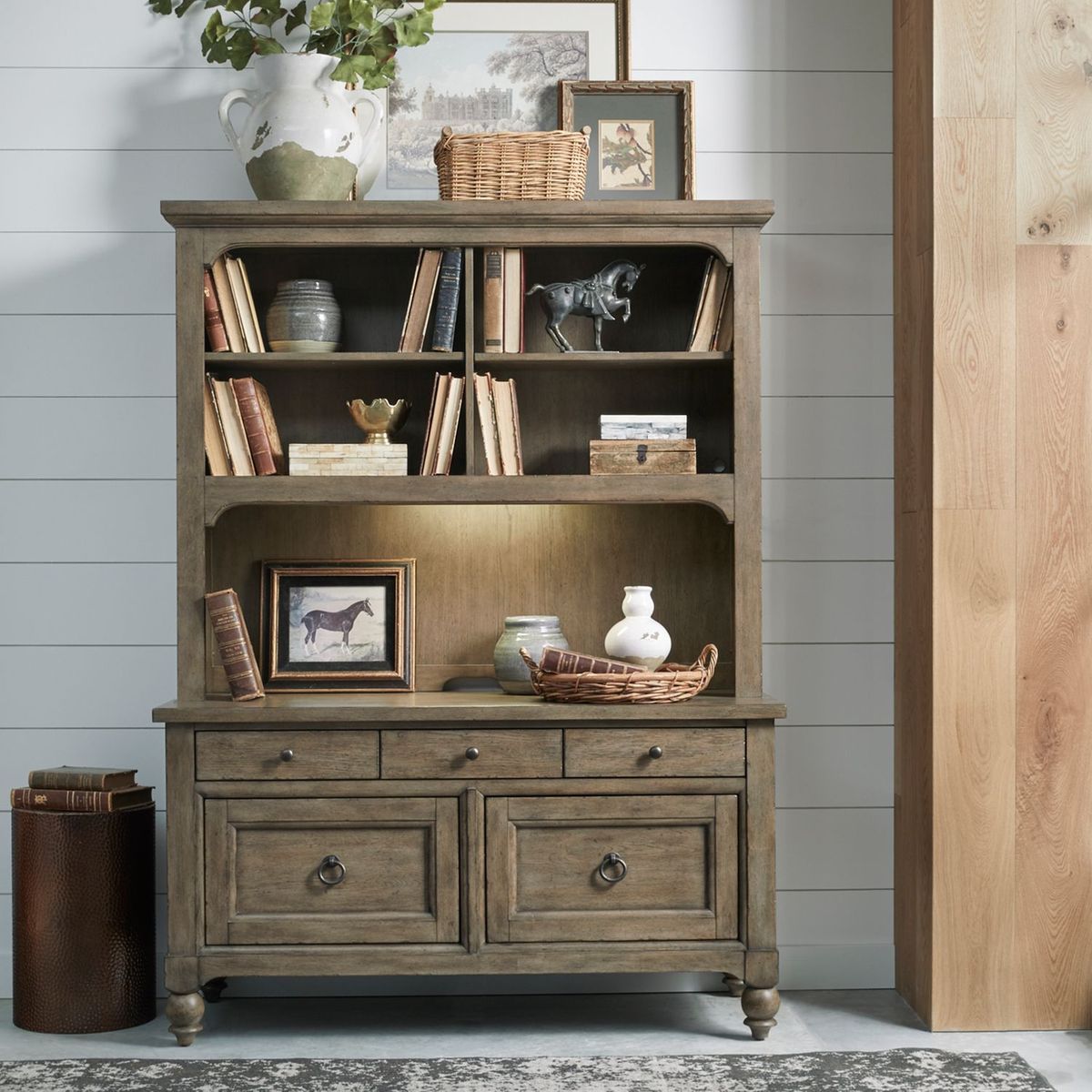 Liberty Furniture Americana Farmhouse 3pc Desk & Hutch in Dusty Taupe