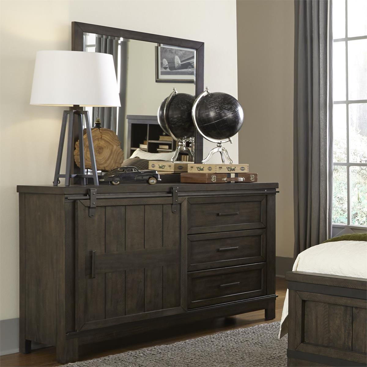 Liberty Furniture Thornwood Hills Barn Door Dresser in Rock Beaten Gray