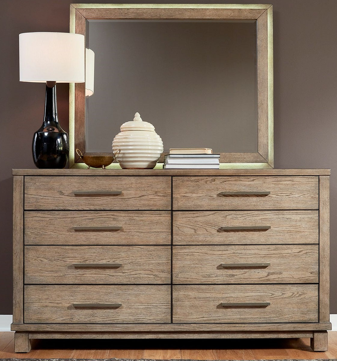 Liberty Furniture Canyon Road Lighted Mirror in Burnished Beige