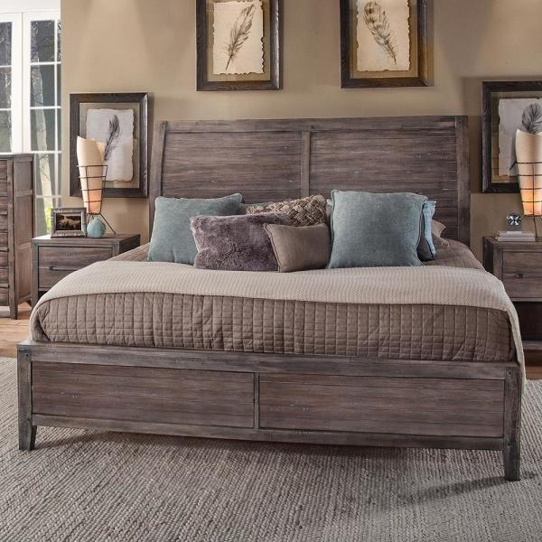 American Woodcrafters Aurora Queen Sleigh Bed w/ Panel Footboard in Weathered Grey 2800-50SLPN