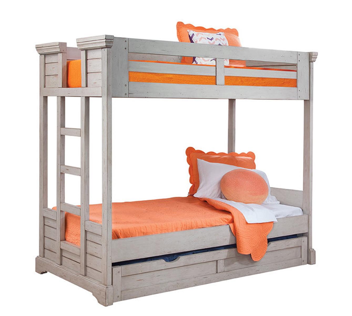 American Woodcrafters Stonebrook Twin Over Full Bunk Bed w/ Trundle in Antique Gray