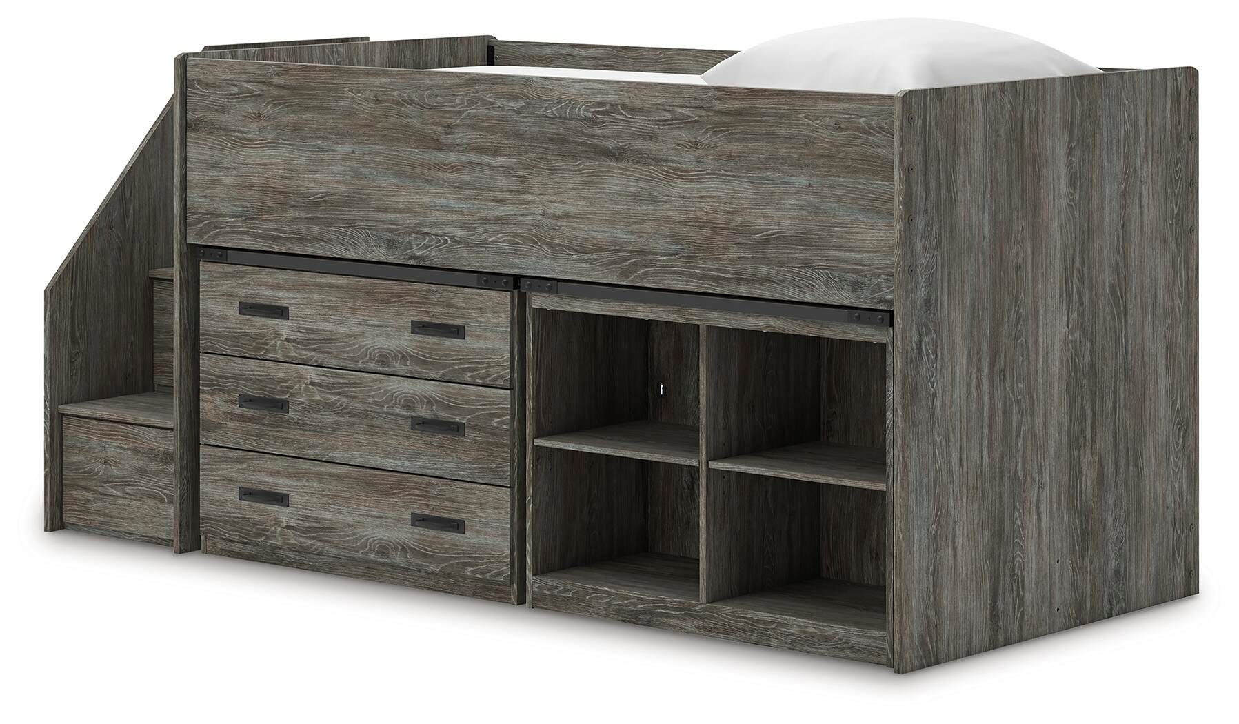Frandern Loft Bed with Bookcase and Drawer Storage