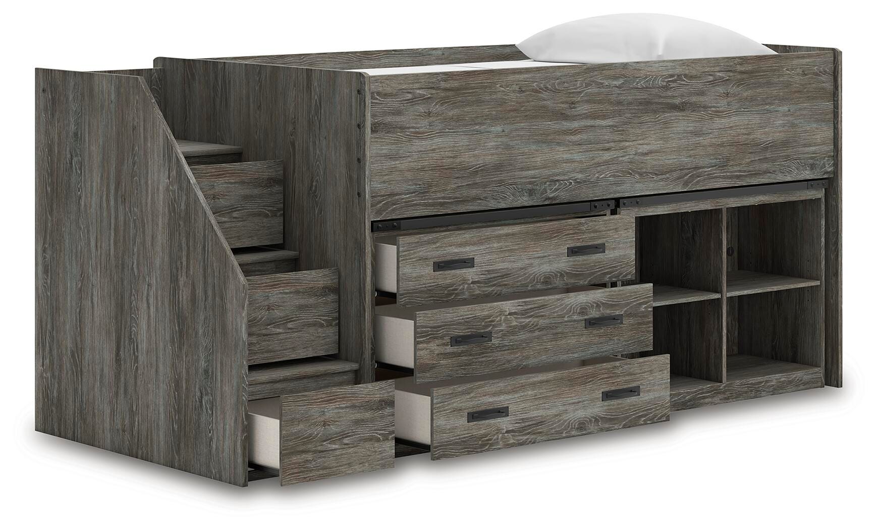 Frandern Loft Bed with Bookcase and Drawer Storage