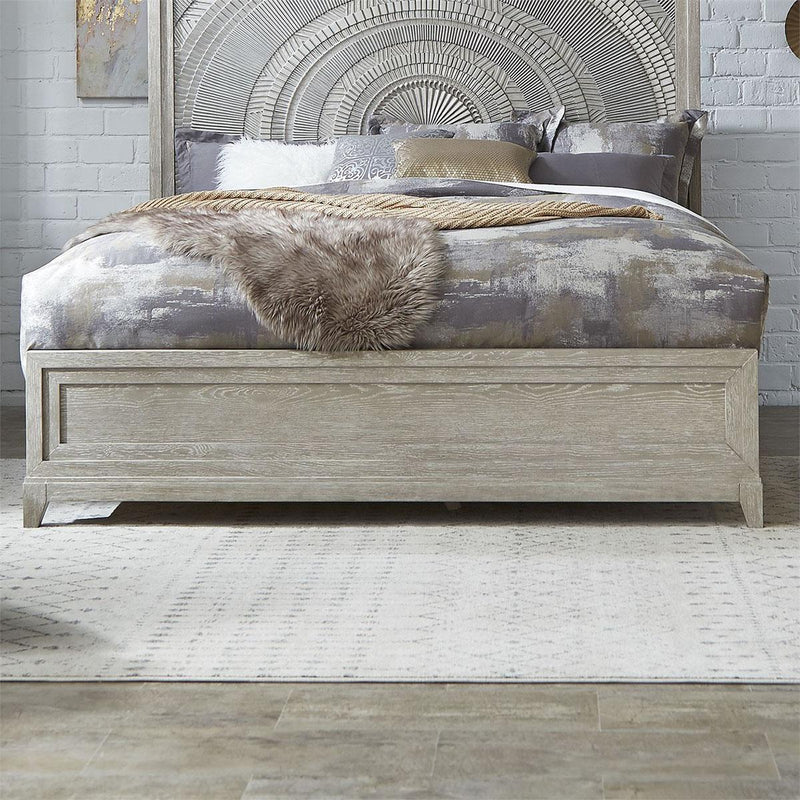 Liberty Furniture Belmar King Panel Bed in Washed Taupe and Silver Champagne