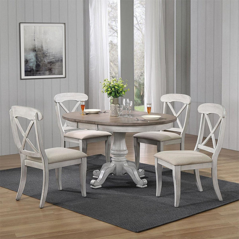 Liberty Furniture Ocean Isle Single Pedestal Table in Antique White with Weathered Pine