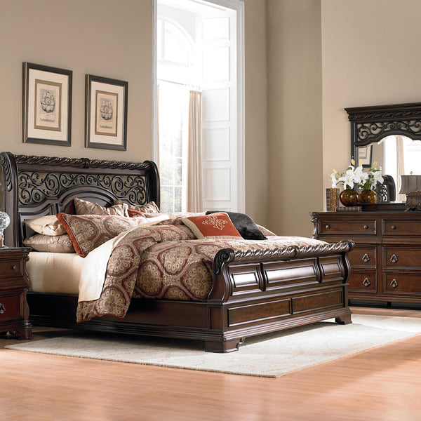 Arbor Place King California Sleigh Bed, Dresser & Mirror image