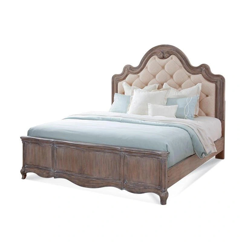 American Woodcrafters Genoa King Tufted Upholstered Panel Bed in Rich Chestnut