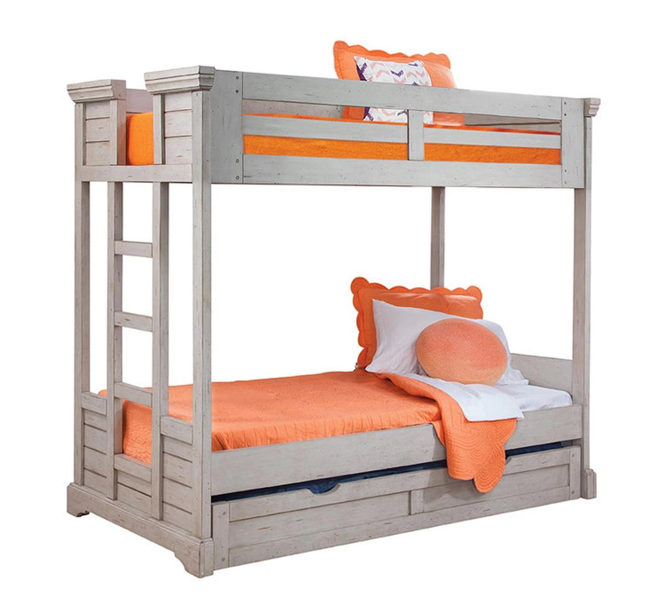 American Woodcrafters Stonebrook Twin Bunk Bed w/ Trundle in Antique Gray